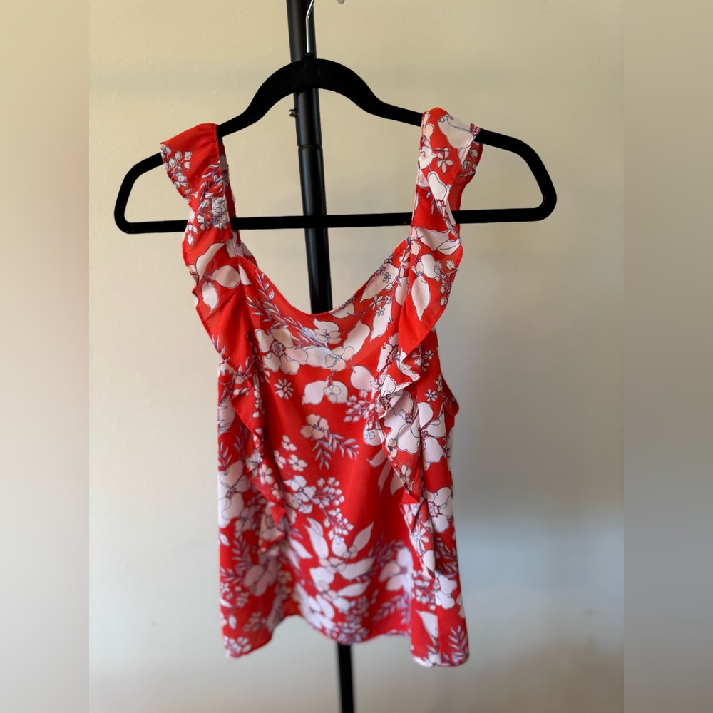 LOFT Red and White Floral Blouse